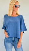 Winter in Amalfi Italian Top - Slate Blue-140 Sweaters-Italianissimo-Coastal Bloom Boutique, find the trendiest versions of the popular styles and looks Located in Indialantic, FL