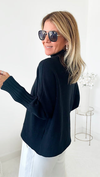 Break Free Long Sleeve Italian Sweater Top - Black-140 Sweaters-Italianissimo-Coastal Bloom Boutique, find the trendiest versions of the popular styles and looks Located in Indialantic, FL