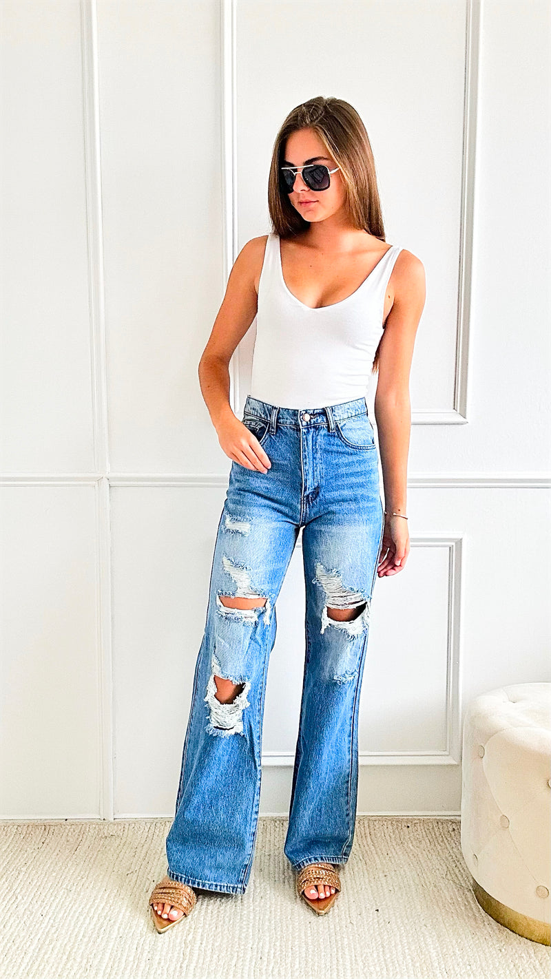 High Waisted Wide Leg Ripped Jean-170 Bottoms-Vibrant M.i.U-Coastal Bloom Boutique, find the trendiest versions of the popular styles and looks Located in Indialantic, FL