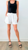 Sweet & Chic Quilted Drawstring Shorts - White-170 Bottoms-Jodifl-Coastal Bloom Boutique, find the trendiest versions of the popular styles and looks Located in Indialantic, FL