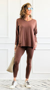 Brushed Microfiber Loungewear Set - Brown-210 Loungewear/Sets-Zenana-Coastal Bloom Boutique, find the trendiest versions of the popular styles and looks Located in Indialantic, FL