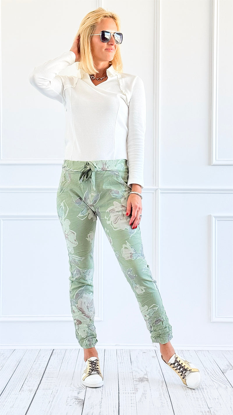 Floral Haven Relaxed Italian Joggers-180 Joggers-VENTI6 OUTLET-Coastal Bloom Boutique, find the trendiest versions of the popular styles and looks Located in Indialantic, FL