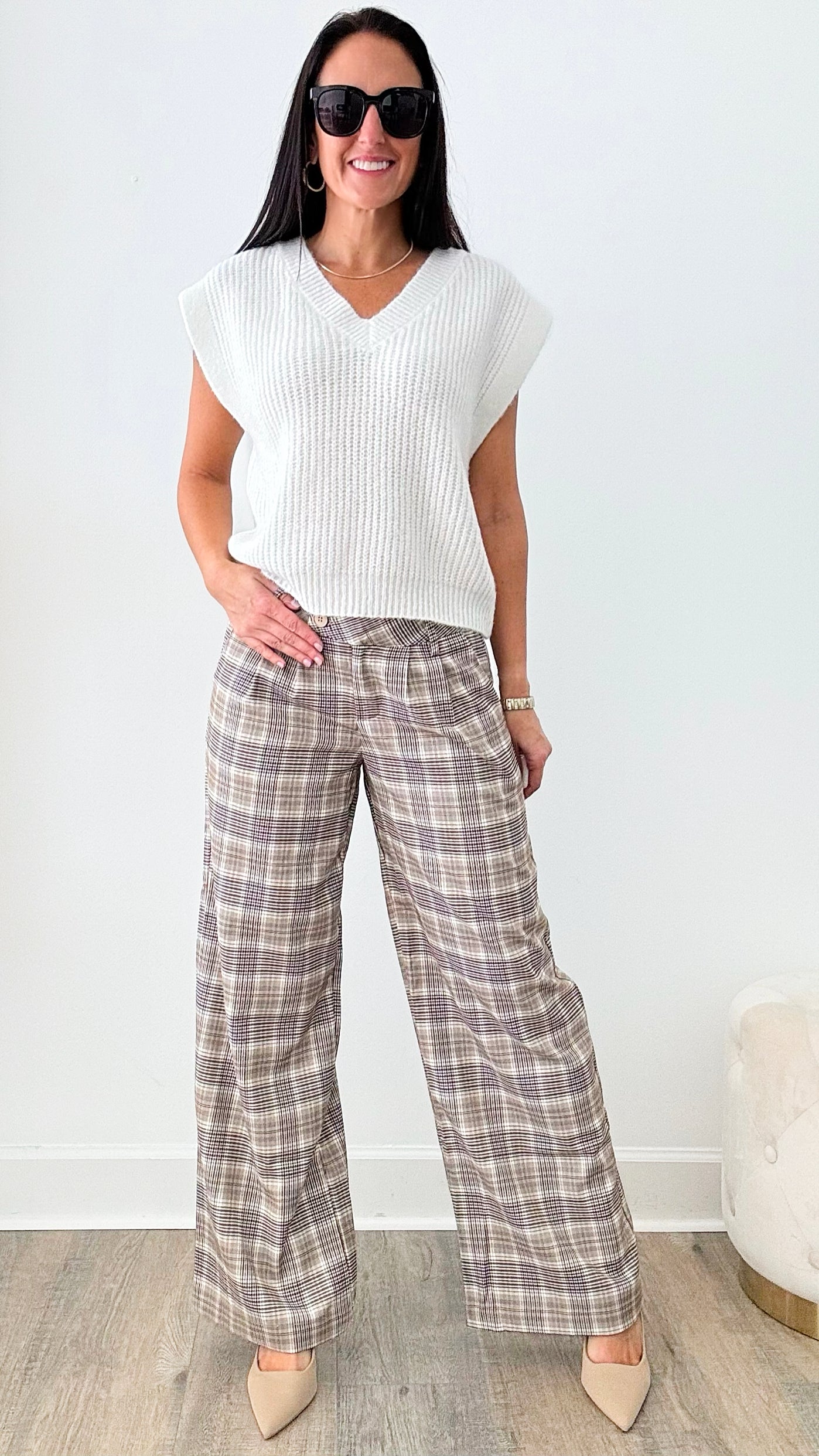 Keaton Plaid Wide Leg Pants-170 Bottoms-MISS LOVE-Coastal Bloom Boutique, find the trendiest versions of the popular styles and looks Located in Indialantic, FL