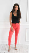 Love Endures Italian Jogger - Coral-180 Joggers-Italianissimo/ SUNNY HOLIDAYS-Coastal Bloom Boutique, find the trendiest versions of the popular styles and looks Located in Indialantic, FL