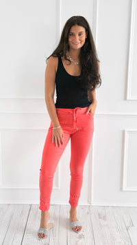 Love Endures Italian Jogger - Coral-180 Joggers-Italianissimo/ SUNNY HOLIDAYS-Coastal Bloom Boutique, find the trendiest versions of the popular styles and looks Located in Indialantic, FL