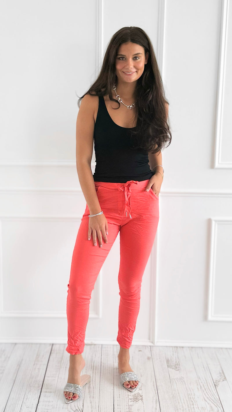 Love Endures Italian Jogger - Coral-180 Joggers-Italianissimo/ SUNNY HOLIDAYS-Coastal Bloom Boutique, find the trendiest versions of the popular styles and looks Located in Indialantic, FL