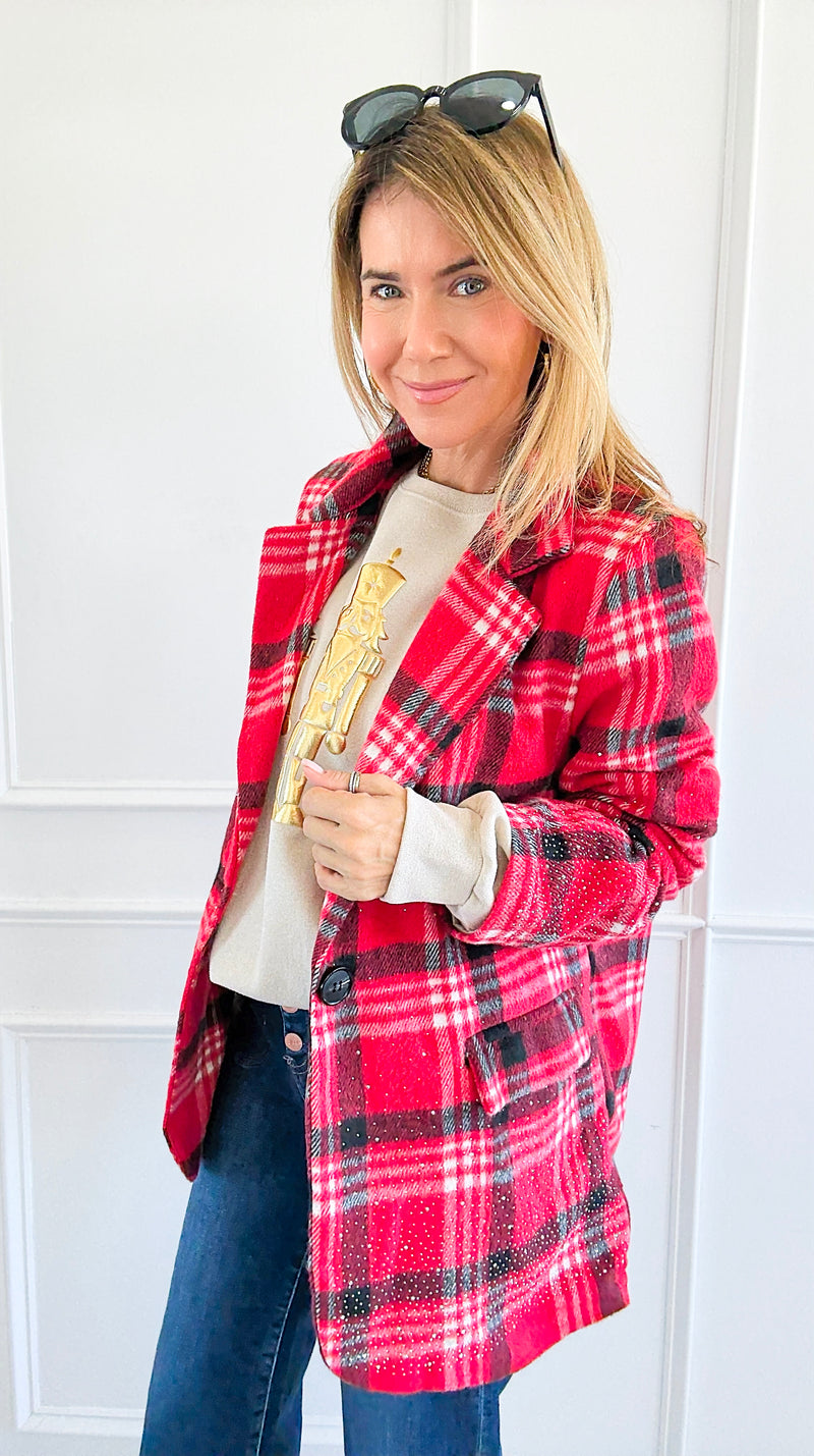 Glittering Plaid Italian Blazer-160 Jackets-TATTOO Z-Coastal Bloom Boutique, find the trendiest versions of the popular styles and looks Located in Indialantic, FL