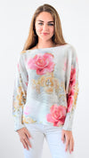 Rose Whimsical Italian St Tropez Knit-140 Sweaters-Italianissimo-Coastal Bloom Boutique, find the trendiest versions of the popular styles and looks Located in Indialantic, FL