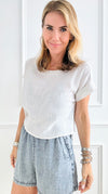 Textured Short Sleeve Top - Off White-110 Short Sleeve Tops-HYFVE-Coastal Bloom Boutique, find the trendiest versions of the popular styles and looks Located in Indialantic, FL