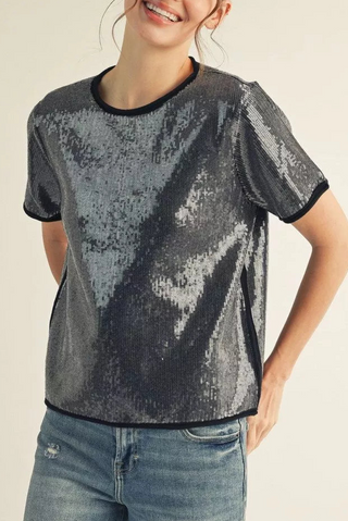 Sequin Short Sleeve Top