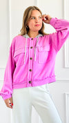 Relaxed Utility Knit Jacket - Bright Mauve-160 Jackets-Zenana-Coastal Bloom Boutique, find the trendiest versions of the popular styles and looks Located in Indialantic, FL