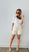 Faux Leather Quilted Shorts - Cream-170 Bottoms-GIGIO-Coastal Bloom Boutique, find the trendiest versions of the popular styles and looks Located in Indialantic, FL