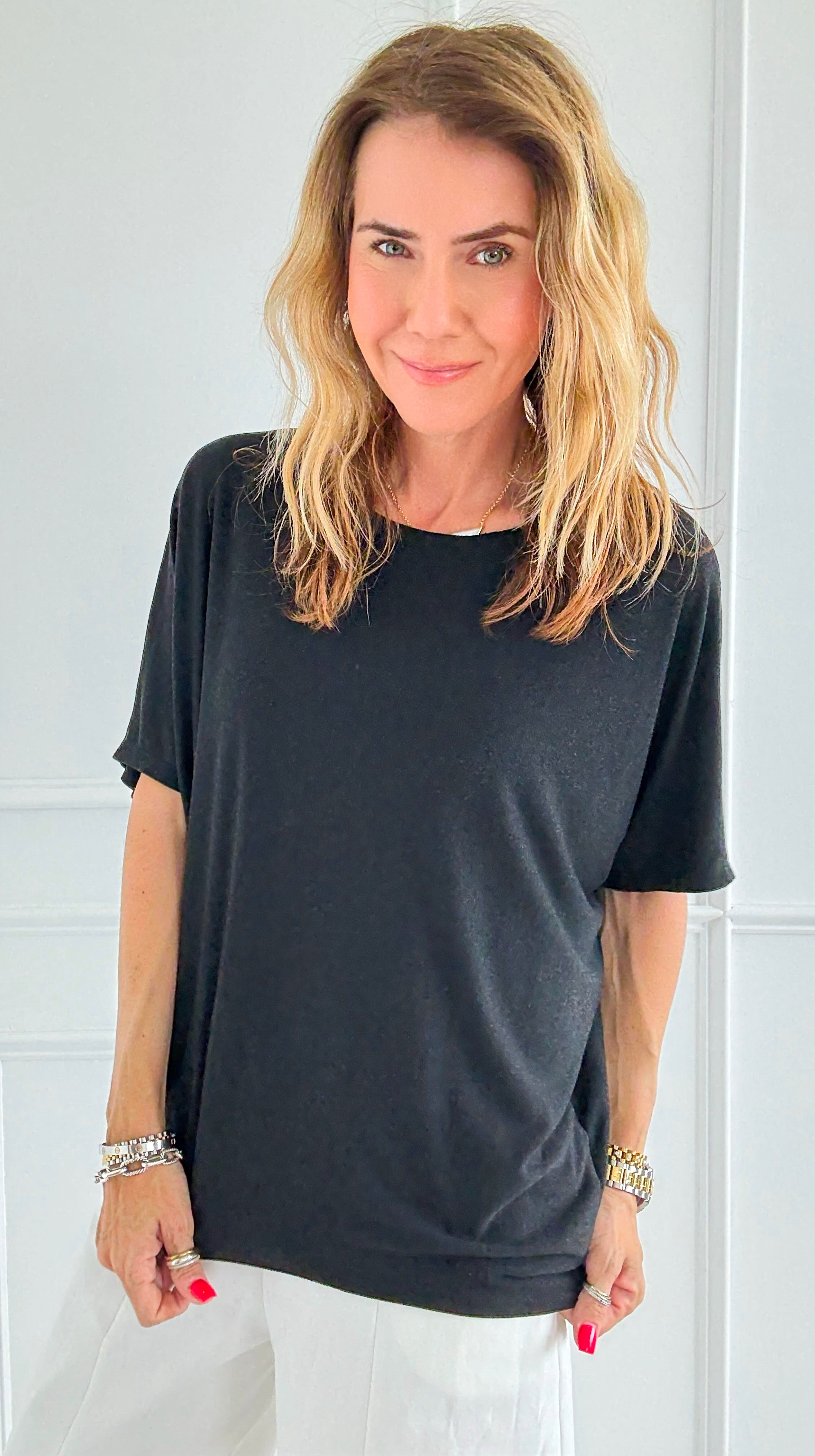 Easy Days Italian Top- Black-110 short Sleeve Top-Italianissimo-Coastal Bloom Boutique, find the trendiest versions of the popular styles and looks Located in Indialantic, FL