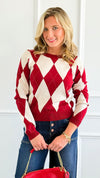 Heritage Charm Argyle Sweater - Burgundy-140 Sweaters-IRIS-Coastal Bloom Boutique, find the trendiest versions of the popular styles and looks Located in Indialantic, FL