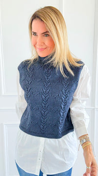 Moonlit Layer Cable Sweater-140 Sweaters-Fate Inc-Coastal Bloom Boutique, find the trendiest versions of the popular styles and looks Located in Indialantic, FL