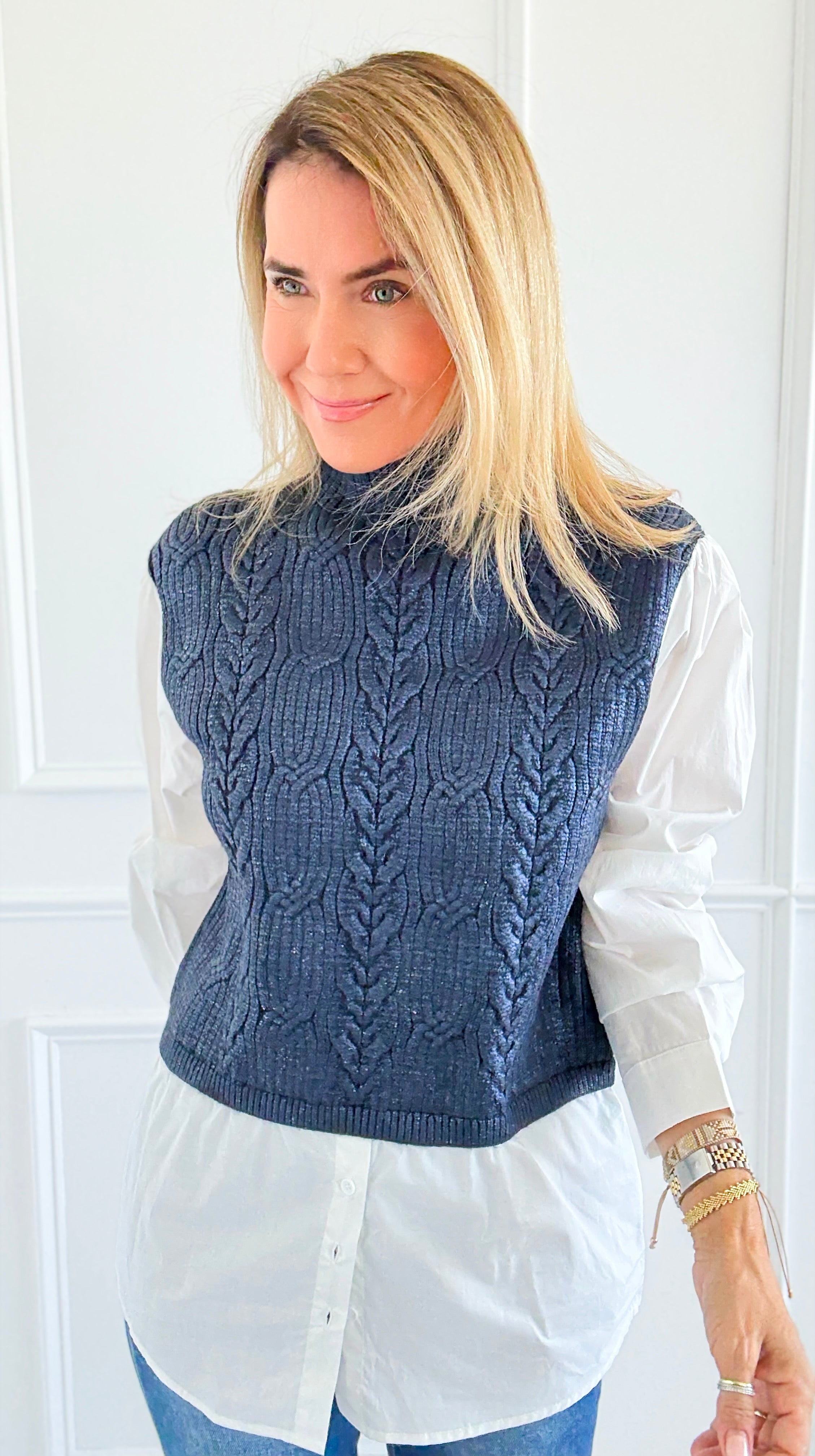 Moonlit Layer Cable Sweater-140 Sweaters-Fate Inc-Coastal Bloom Boutique, find the trendiest versions of the popular styles and looks Located in Indialantic, FL