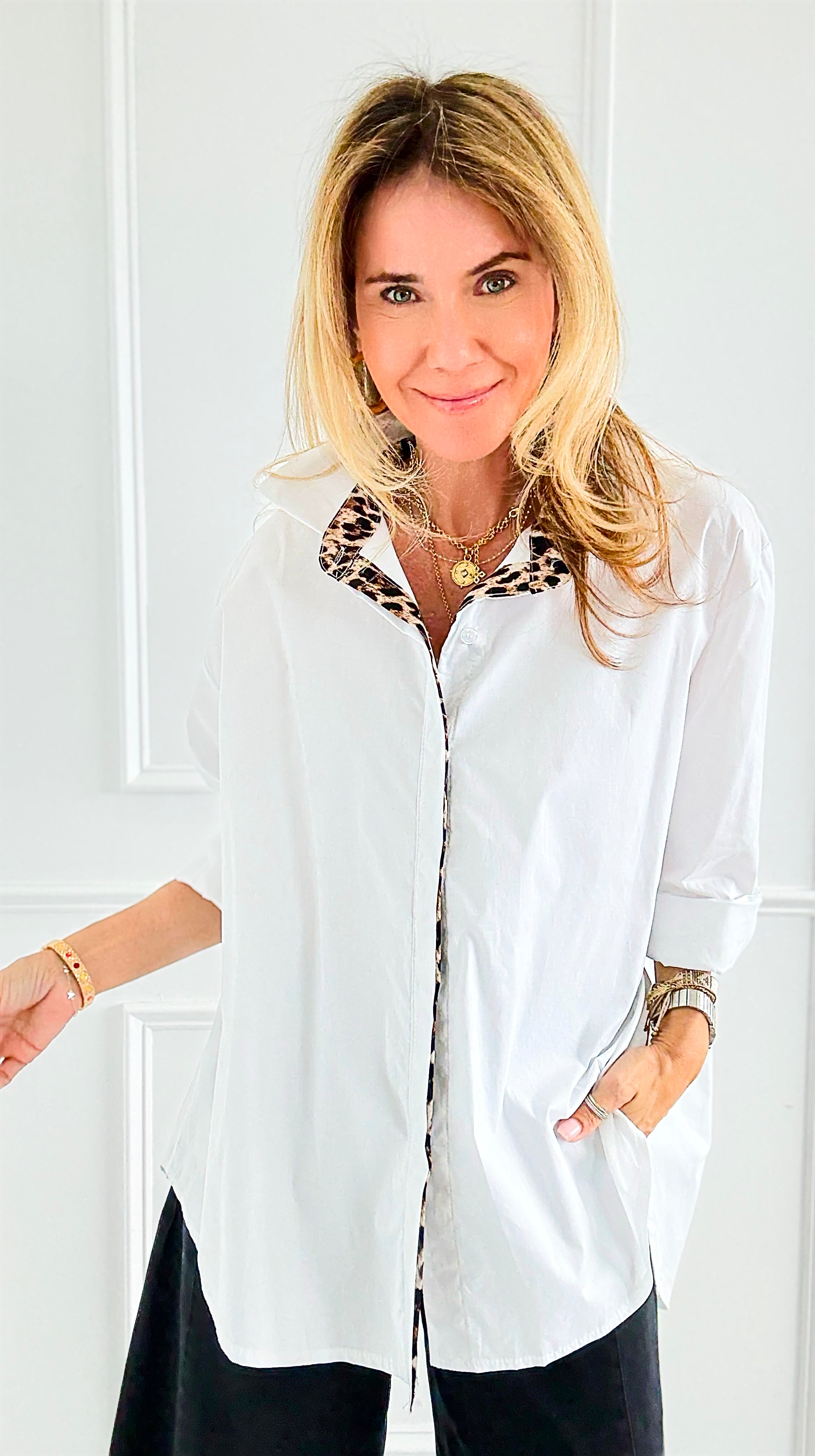 Wild Contrast Collar Italian Shirt-110 Long Sleeve Tops-STAR SRL-Coastal Bloom Boutique, find the trendiest versions of the popular styles and looks Located in Indialantic, FL