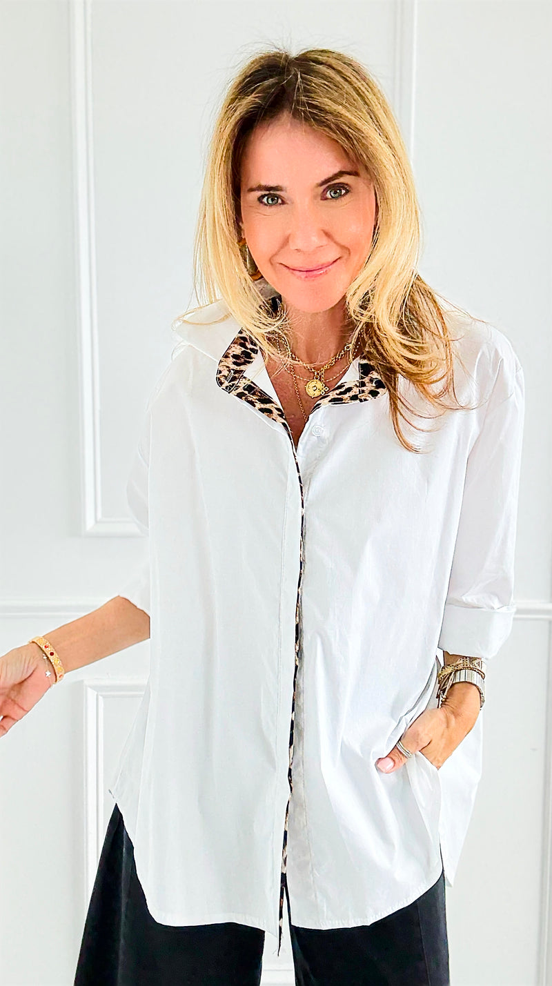 Wild Contrast Collar Italian Shirt-110 Long Sleeve Tops-STAR SRL-Coastal Bloom Boutique, find the trendiest versions of the popular styles and looks Located in Indialantic, FL