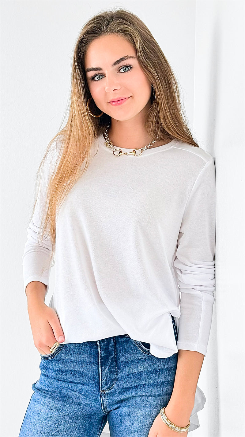 Hung Up Top - White-130 Long Sleeve Tops-Mono B-Coastal Bloom Boutique, find the trendiest versions of the popular styles and looks Located in Indialantic, FL