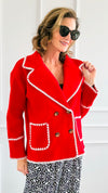 Blanket Stitch Elegance Jacket - Red-160 Jackets-IRIS-Coastal Bloom Boutique, find the trendiest versions of the popular styles and looks Located in Indialantic, FL