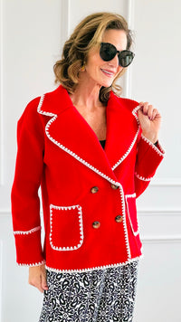 Blanket Stitch Elegance Jacket - Red-160 Jackets-IRIS-Coastal Bloom Boutique, find the trendiest versions of the popular styles and looks Located in Indialantic, FL