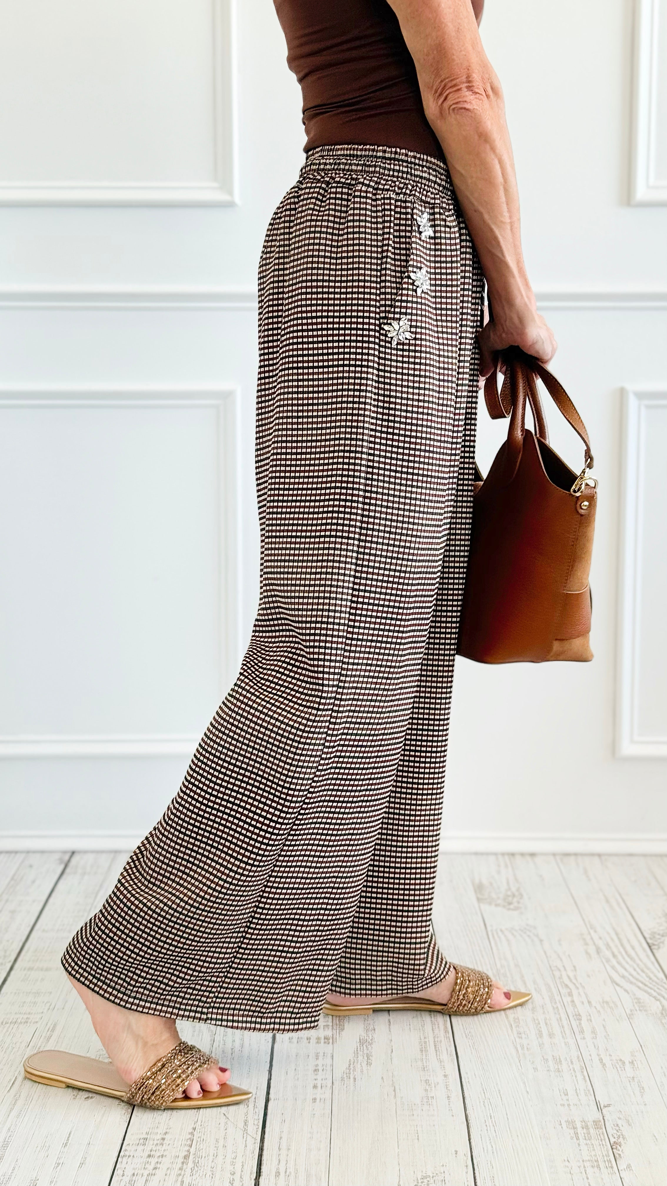 Plaid Blossom Italian Pants-100 Pants-TATTOO Z-Coastal Bloom Boutique, find the trendiest versions of the popular styles and looks Located in Indialantic, FL