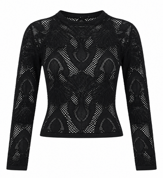 Floral Lace Mock Neck Top -  Black