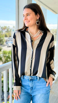 Oxford Lane Rugby Stripe Blouse-110 Long Sleeve Tops-DOE AND RAE-Coastal Bloom Boutique, find the trendiest versions of the popular styles and looks Located in Indialantic, FL