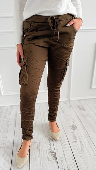 Cargo Wish List Italian Joggers- Brown-180 Joggers-CRIS S.R.L.-Coastal Bloom Boutique, find the trendiest versions of the popular styles and looks Located in Indialantic, FL