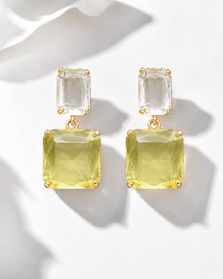 Cushion Cut Drop Earrings - Yellow