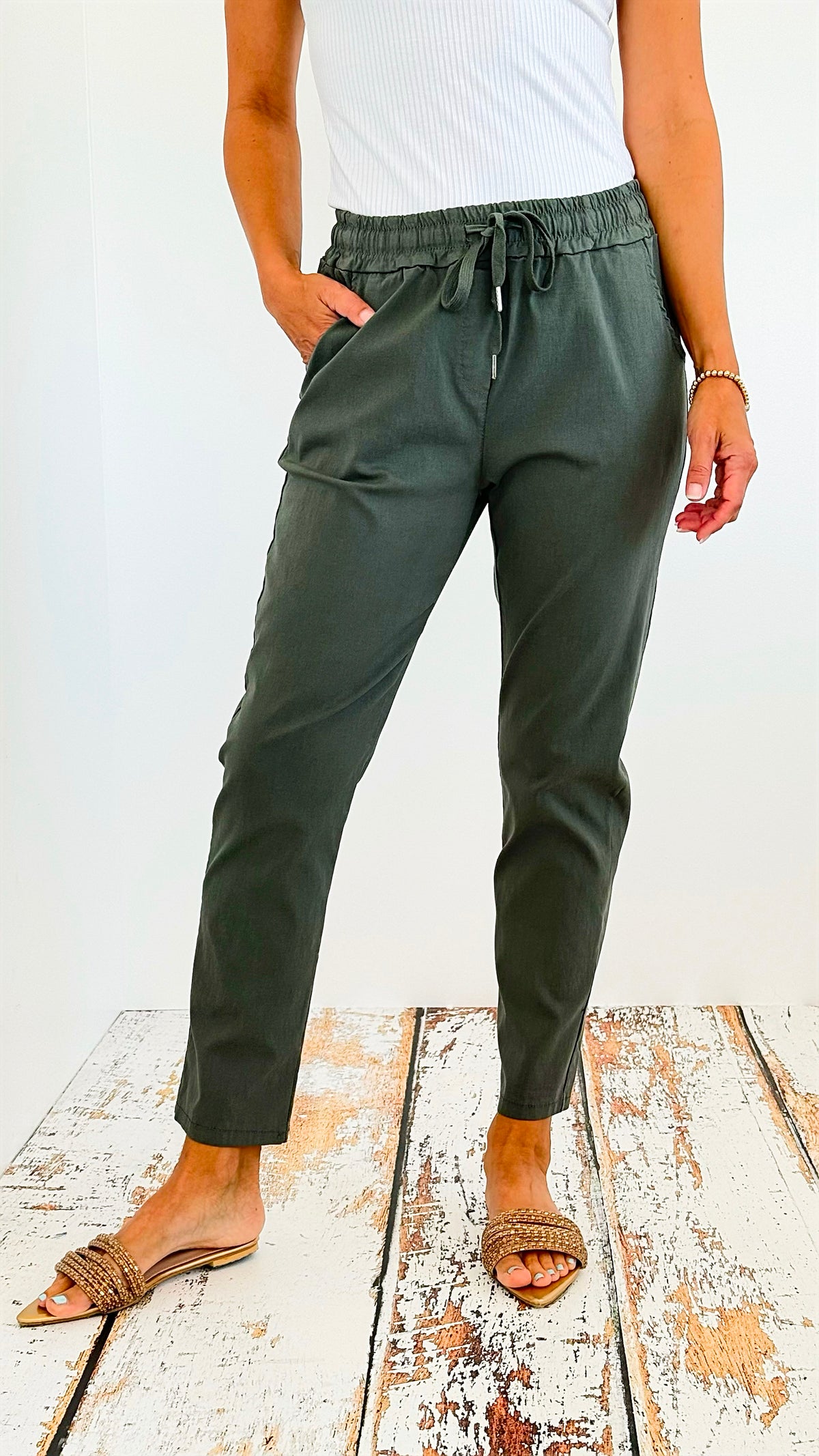 Spring Italian Jogger Pant- Olive-180 Joggers-Italianissimo-Coastal Bloom Boutique, find the trendiest versions of the popular styles and looks Located in Indialantic, FL