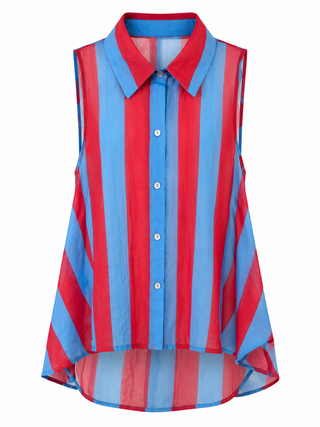 Cabana Stripe Sleeveless Italian Top- Red/Blue