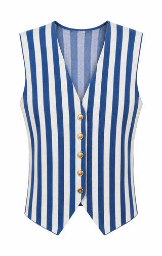 Striped Knit Vest - Dusty Blue