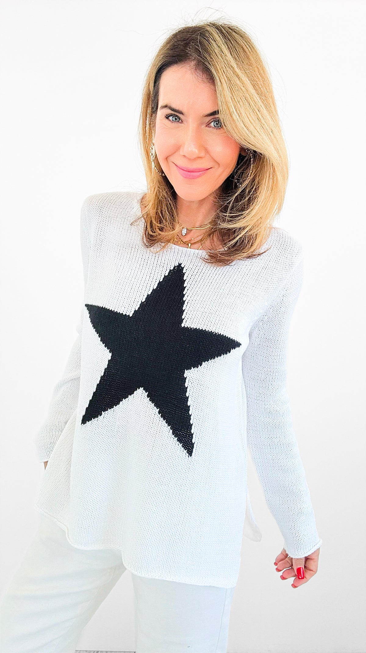 Superstar Knit Sweater - Ivory/Black-140 Sweaters-MIRACLE-Coastal Bloom Boutique, find the trendiest versions of the popular styles and looks Located in Indialantic, FL