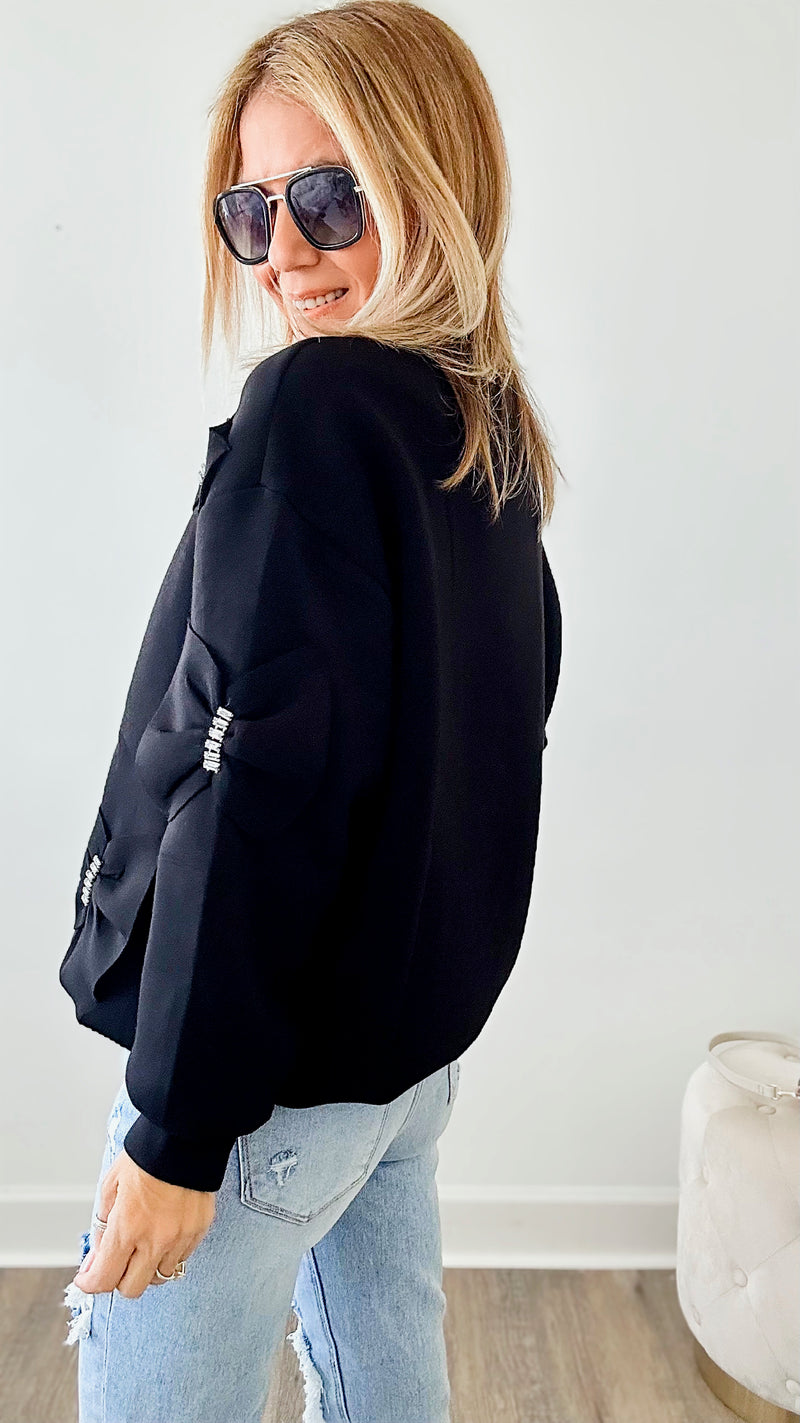 Fiora French Scuba Ribbon-Bow Sweatshirt - Black-130 Long Sleeve Tops-Joh Apparel-Coastal Bloom Boutique, find the trendiest versions of the popular styles and looks Located in Indialantic, FL