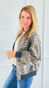Trendy Zip-Up Leopard Bomber Jacket-160 Jackets-Fate Inc-Coastal Bloom Boutique, find the trendiest versions of the popular styles and looks Located in Indialantic, FL