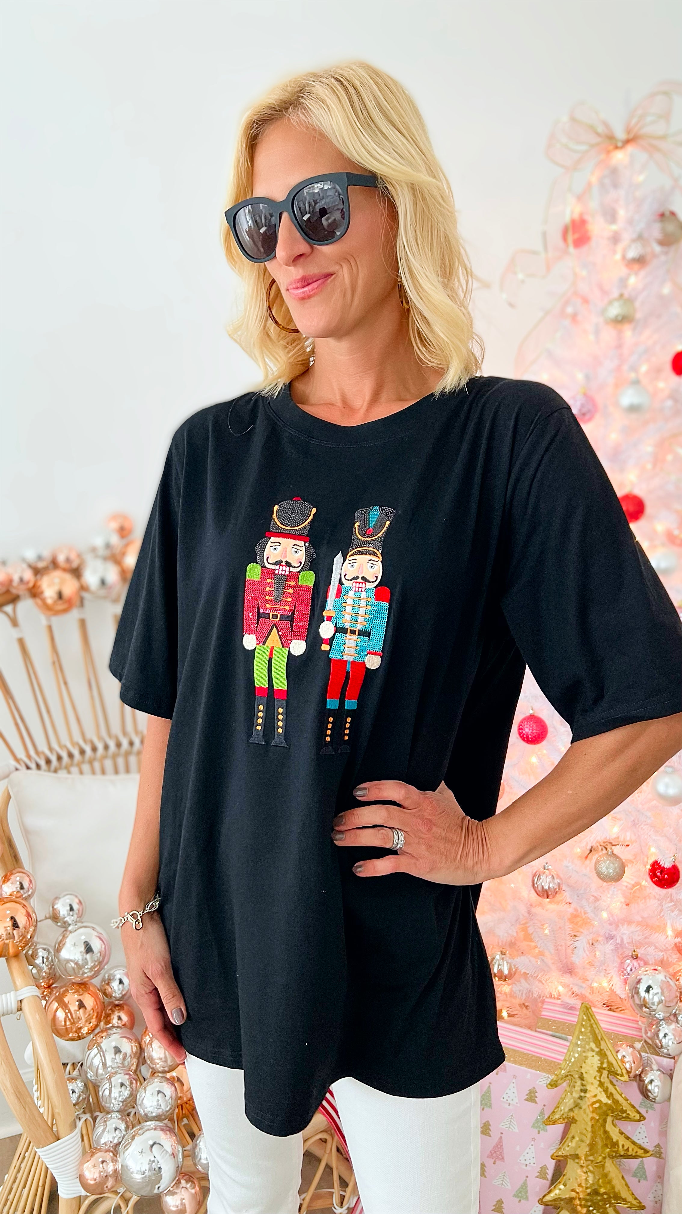 Sequin Nutcracker T-Shirt Dress/Tunic - Black-200 Dresses/Jumpsuits/Rompers-Why Dress-Coastal Bloom Boutique, find the trendiest versions of the popular styles and looks Located in Indialantic, FL
