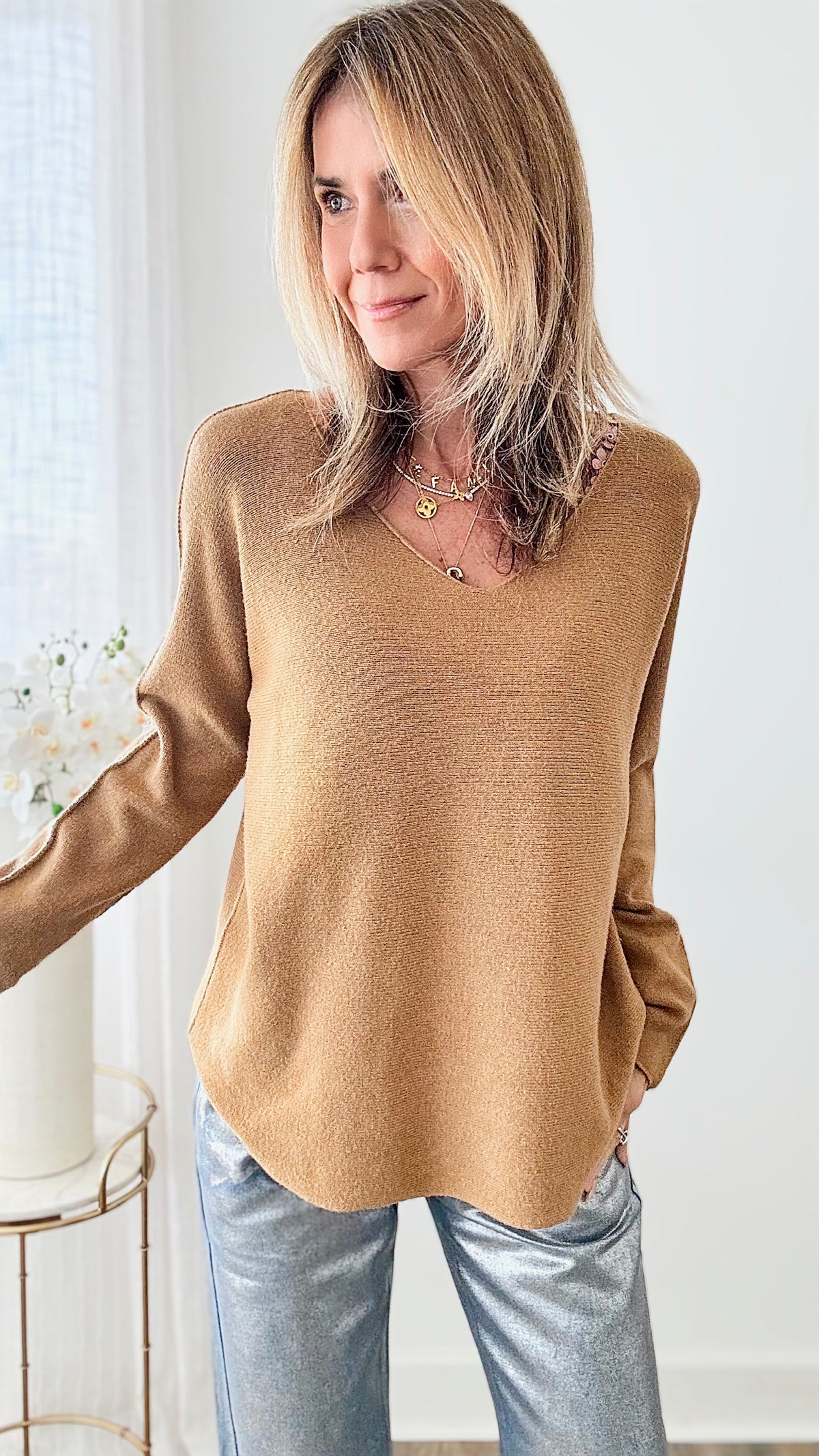 Soho Italian V-Neck Pullover - Camel-140 Sweaters-Italianissimo-Coastal Bloom Boutique, find the trendiest versions of the popular styles and looks Located in Indialantic, FL