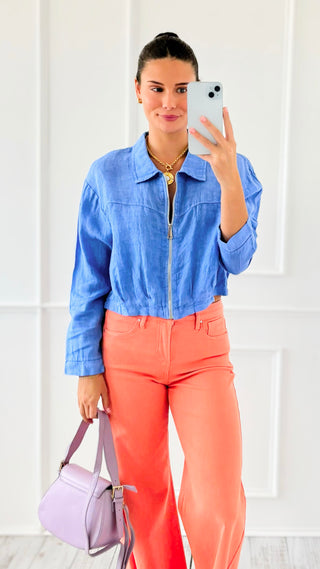 Easy Does It Italian Zip-Up Linen Jacket