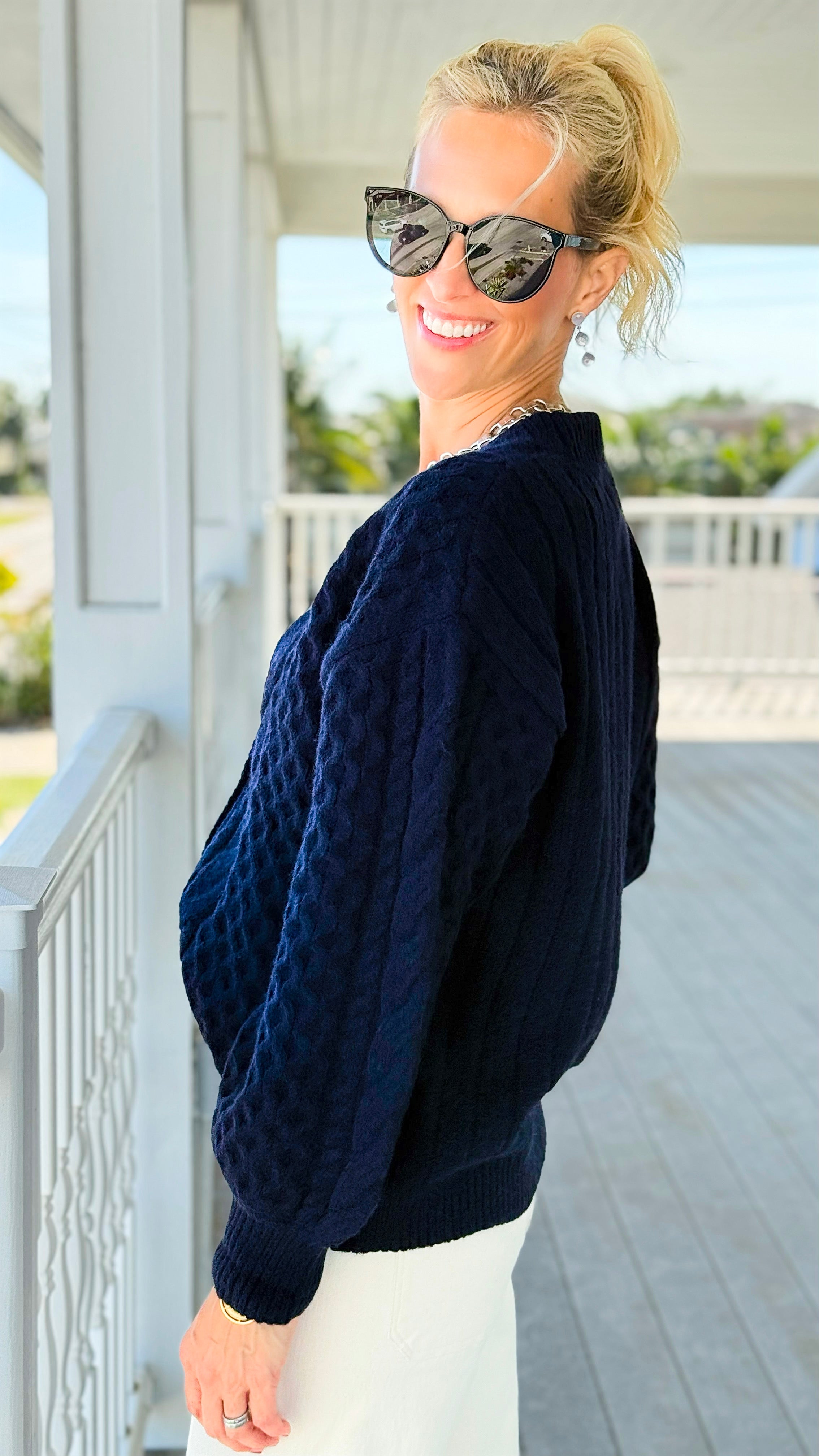 Snowfall Dream Knit Cardigan - Navy-150 Cardigans/Layers-Umgee-Coastal Bloom Boutique, find the trendiest versions of the popular styles and looks Located in Indialantic, FL