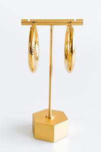 Stainless Steel Large Textured Hoop Earrings-230 Jewelry-Wona Trading-Coastal Bloom Boutique, find the trendiest versions of the popular styles and looks Located in Indialantic, FL