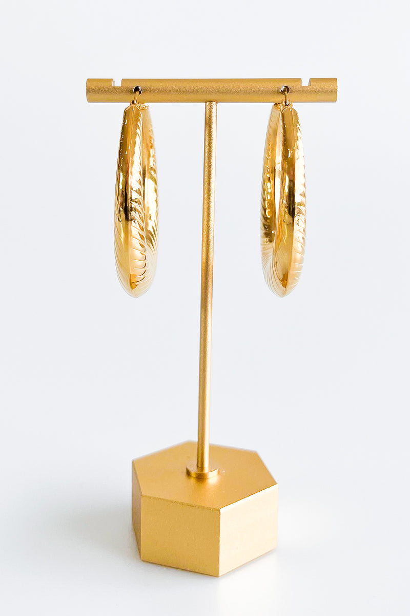 Stainless Steel Large Textured Hoop Earrings-230 Jewelry-Wona Trading-Coastal Bloom Boutique, find the trendiest versions of the popular styles and looks Located in Indialantic, FL