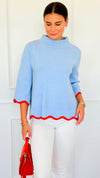 Waves & Whimsy Scallop Sweater- Soft Blue/Orange-140 Sweaters-Fate Inc-Coastal Bloom Boutique, find the trendiest versions of the popular styles and looks Located in Indialantic, FL