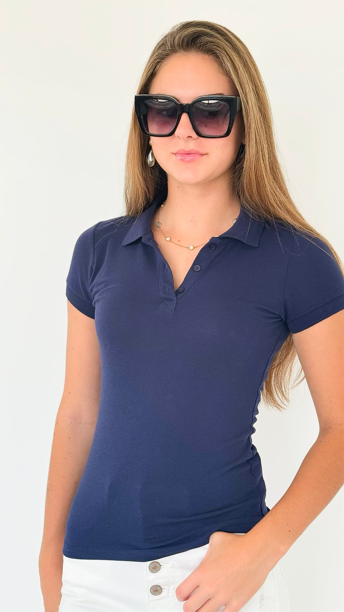 Nautical Navy Polo-110 Short Sleeve Tops-Heart&Hips-Coastal Bloom Boutique, find the trendiest versions of the popular styles and looks Located in Indialantic, FL