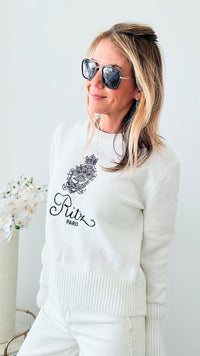 Paris Embroidery Knit Sweater - White-130 Long Sleeve Tops-Chasing Bandits-Coastal Bloom Boutique, find the trendiest versions of the popular styles and looks Located in Indialantic, FL