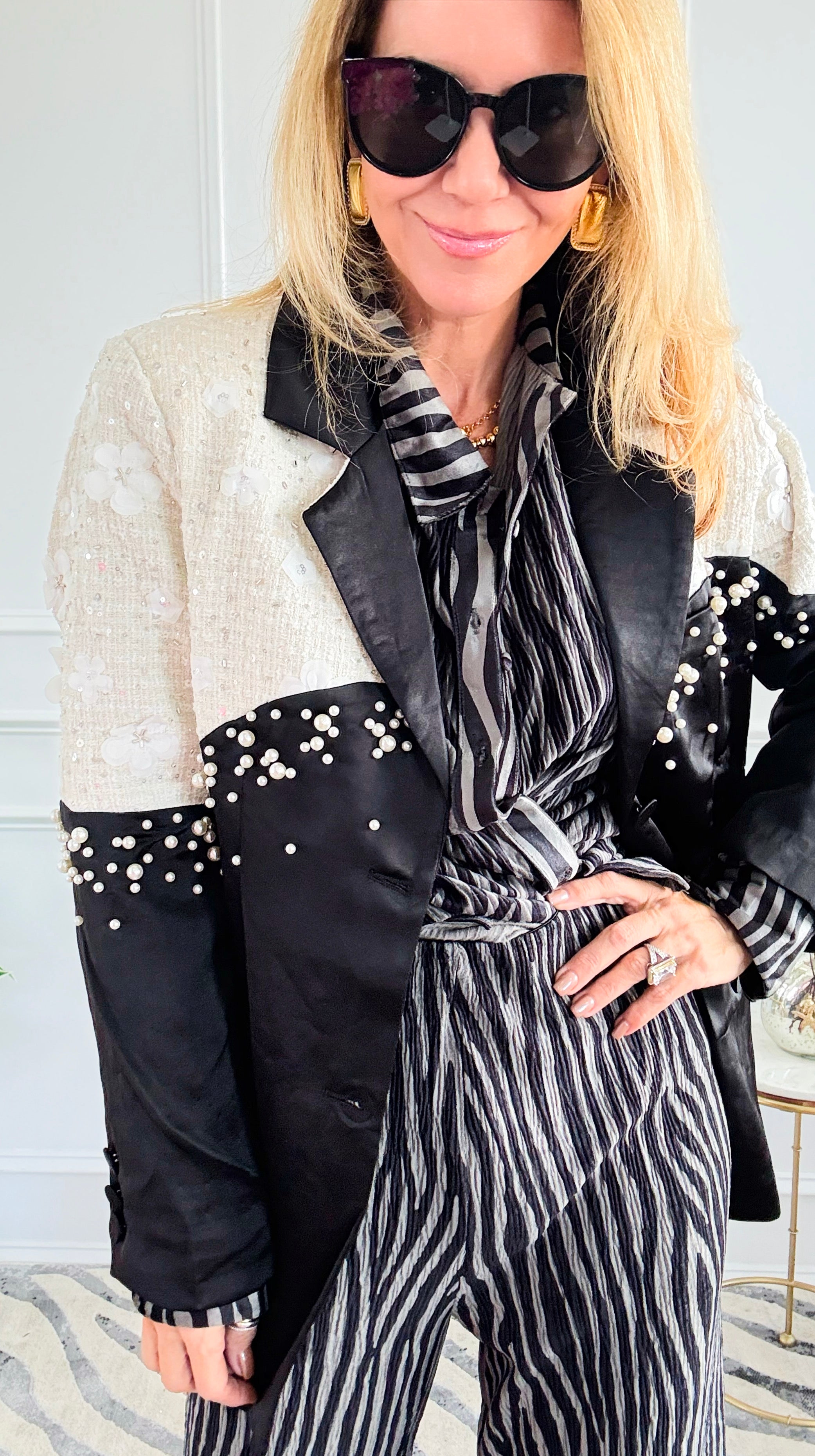 Midnight Pearl Couture Blazer-160 Jackets-LA ROS-Coastal Bloom Boutique, find the trendiest versions of the popular styles and looks Located in Indialantic, FL
