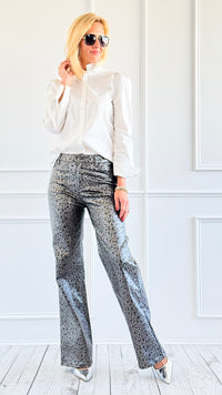 Metallic Leopard Luxe Pants-170 Bottoms-JJ'S FAIRYLAND-Coastal Bloom Boutique, find the trendiest versions of the popular styles and looks Located in Indialantic, FL