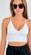 V-Neck Ribbed Seamless Bra Top - White-220 Intimates-Zenana-Coastal Bloom Boutique, find the trendiest versions of the popular styles and looks Located in Indialantic, FL