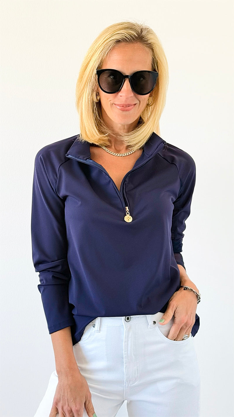 Effortlessly Active Zip-Up Top - Navy-130 Long Sleeve Tops-ARYEH-Coastal Bloom Boutique, find the trendiest versions of the popular styles and looks Located in Indialantic, FL