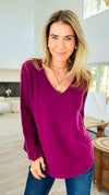 Soho Italian V-Neck Pullover- Plum-140 Sweaters-Italianissimo/ Max & D/ AUTE-Coastal Bloom Boutique, find the trendiest versions of the popular styles and looks Located in Indialantic, FL